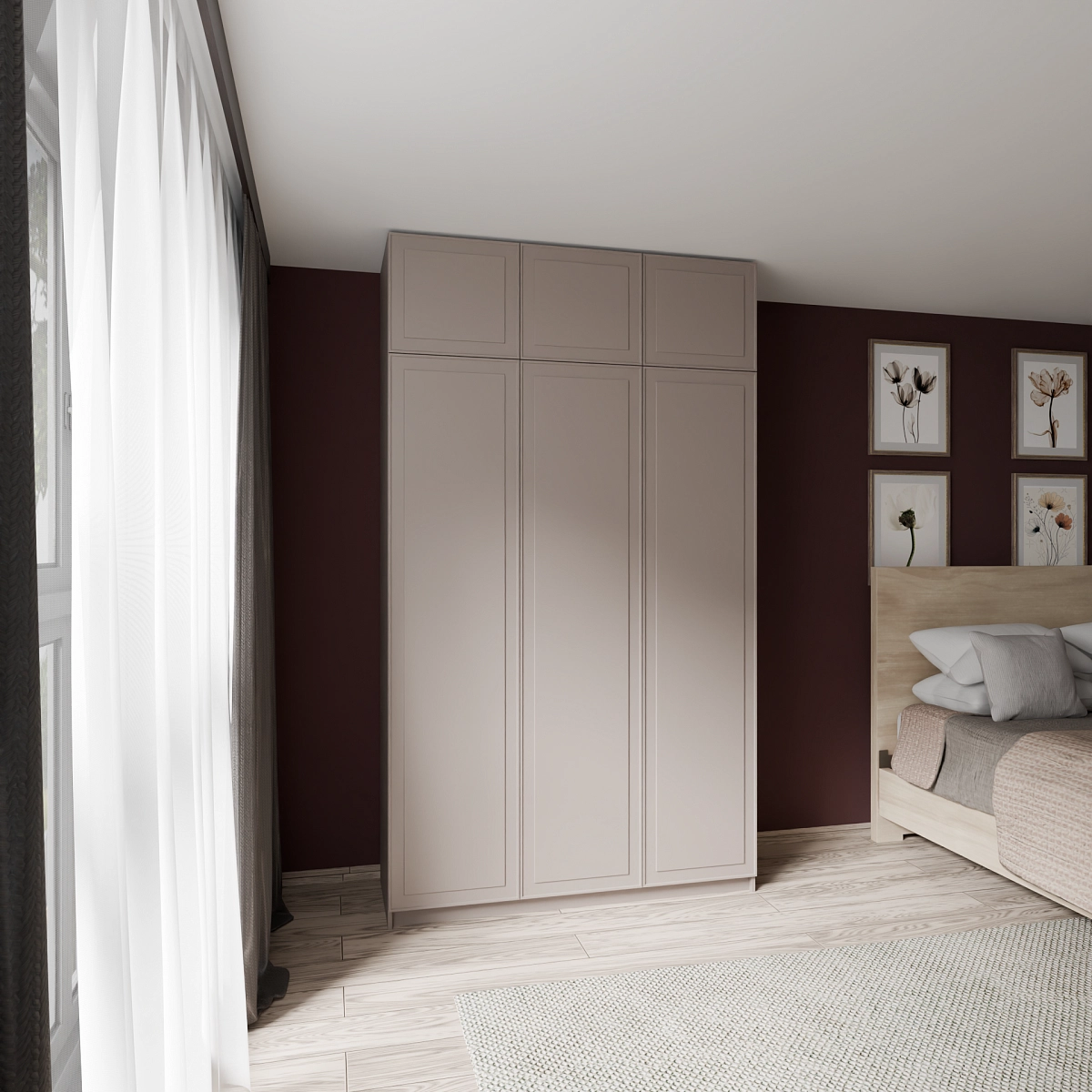 Шкаф с антресолью и фрезерованными фасадами Марс Кашемир (Селден)